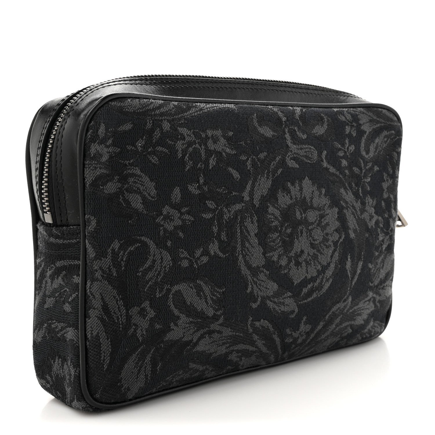 Versace Fabric Jacquard Calfskin Barocco Wristlet Pouch Black 3 of 6