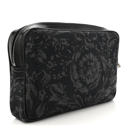 Versace Fabric Jacquard Calfskin Barocco Wristlet Pouch Black 3 of 6