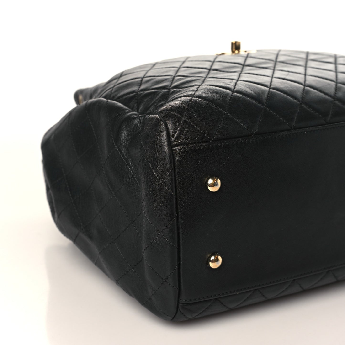 Lambskin Quilted Large Drawstring Bag Black