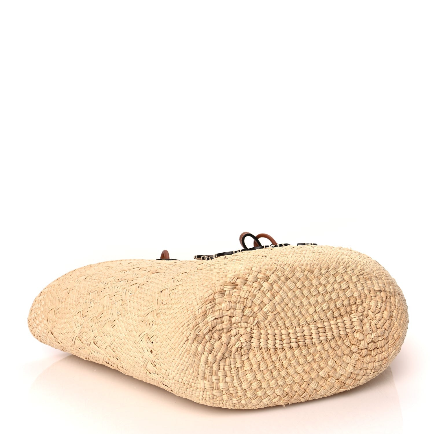 Loewe Calfskin Raffia Paulas Ibiza Medium Anagram Basket Tote Bag Natural Tan 3 of 7
