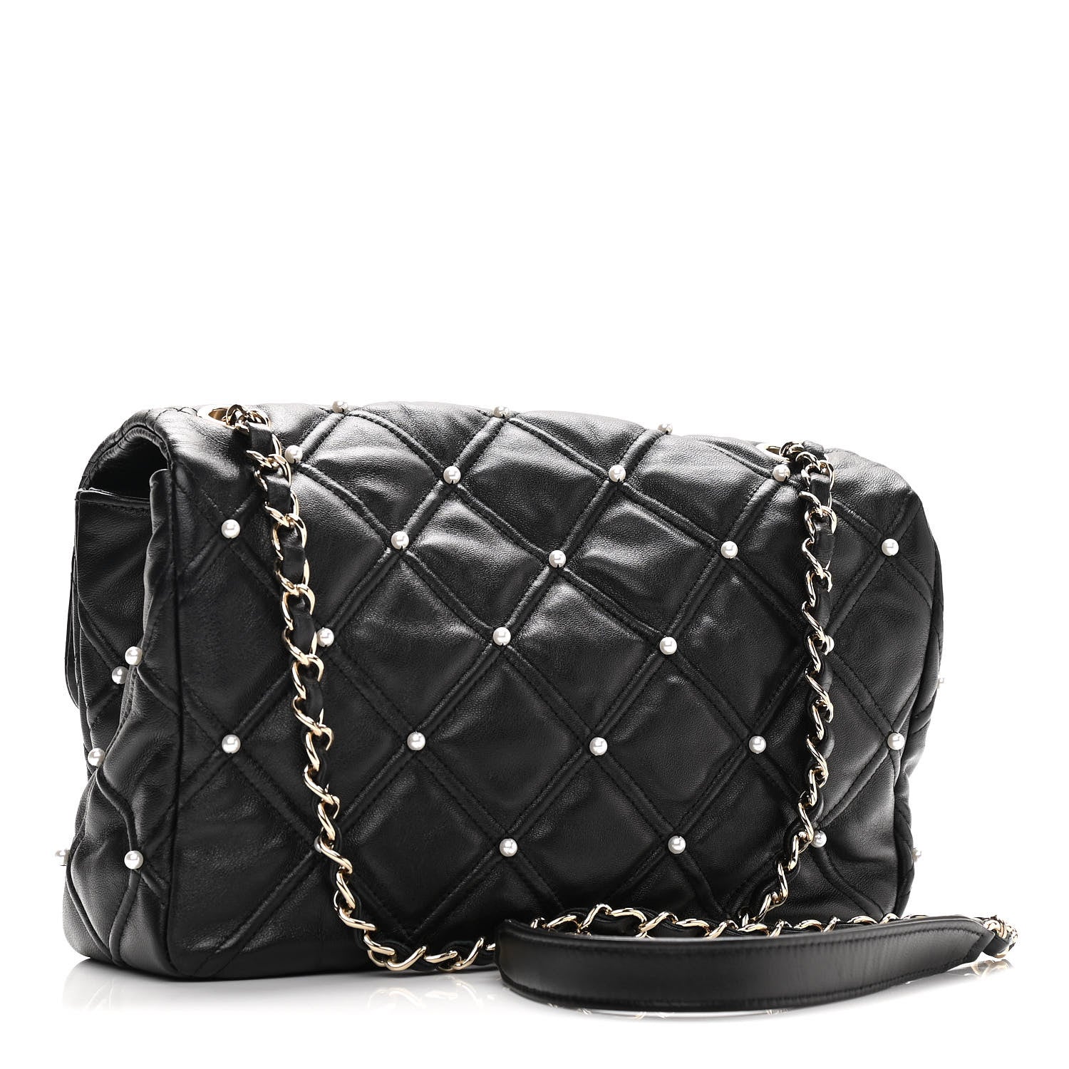 Chanel Lambskin Quilted Pearl Studded Flap Black 3 of 10