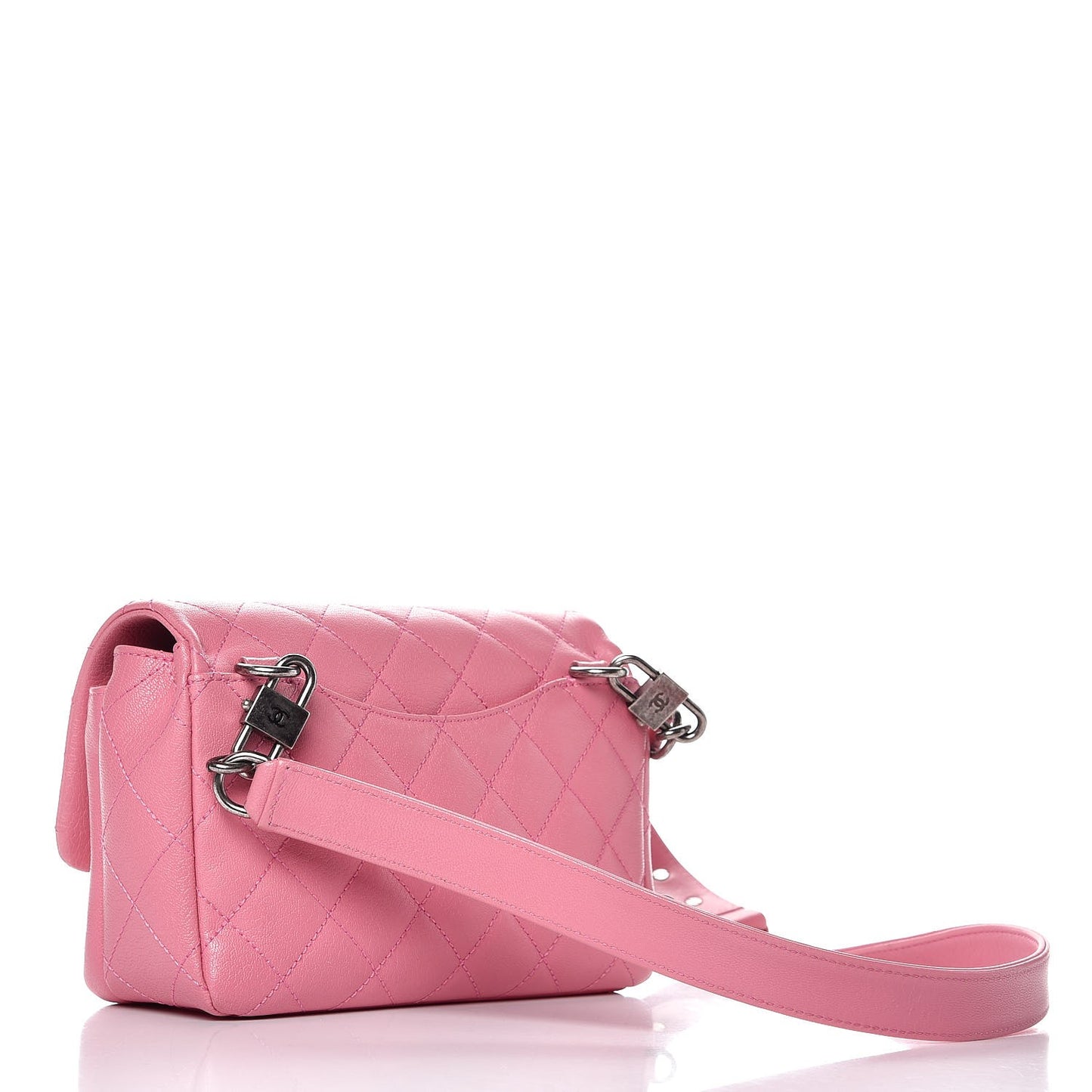 Shiny Goatskin Quilted Small Flap Pink