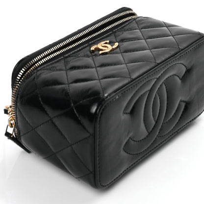 Chanel Shiny Lambskin Quilted Small Vanity Case With Chain Black 7 of 8