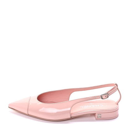 Chanel Patent Calfskin Cap Toe Slingback Flats 37.5  Light Pink 1 of 10