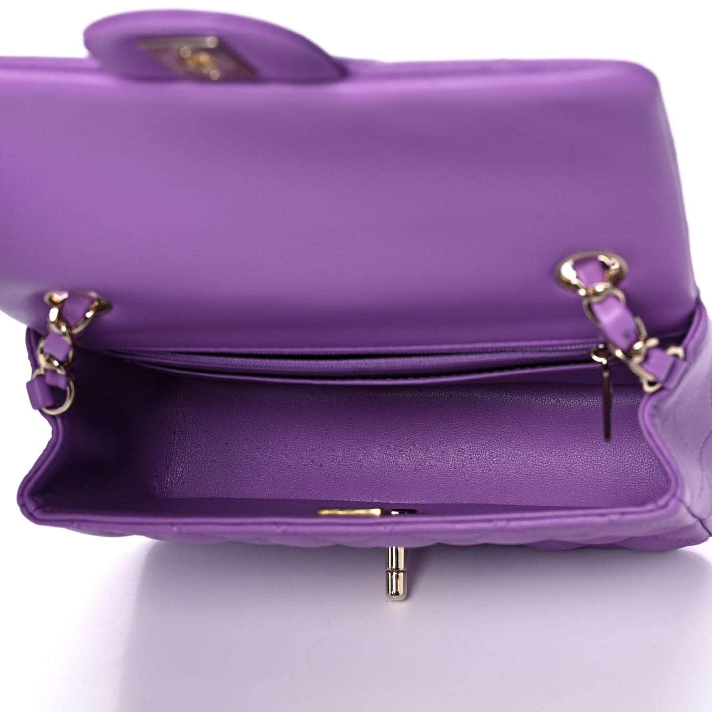 Lambskin Quilted Mini Rectangular Flap Purple