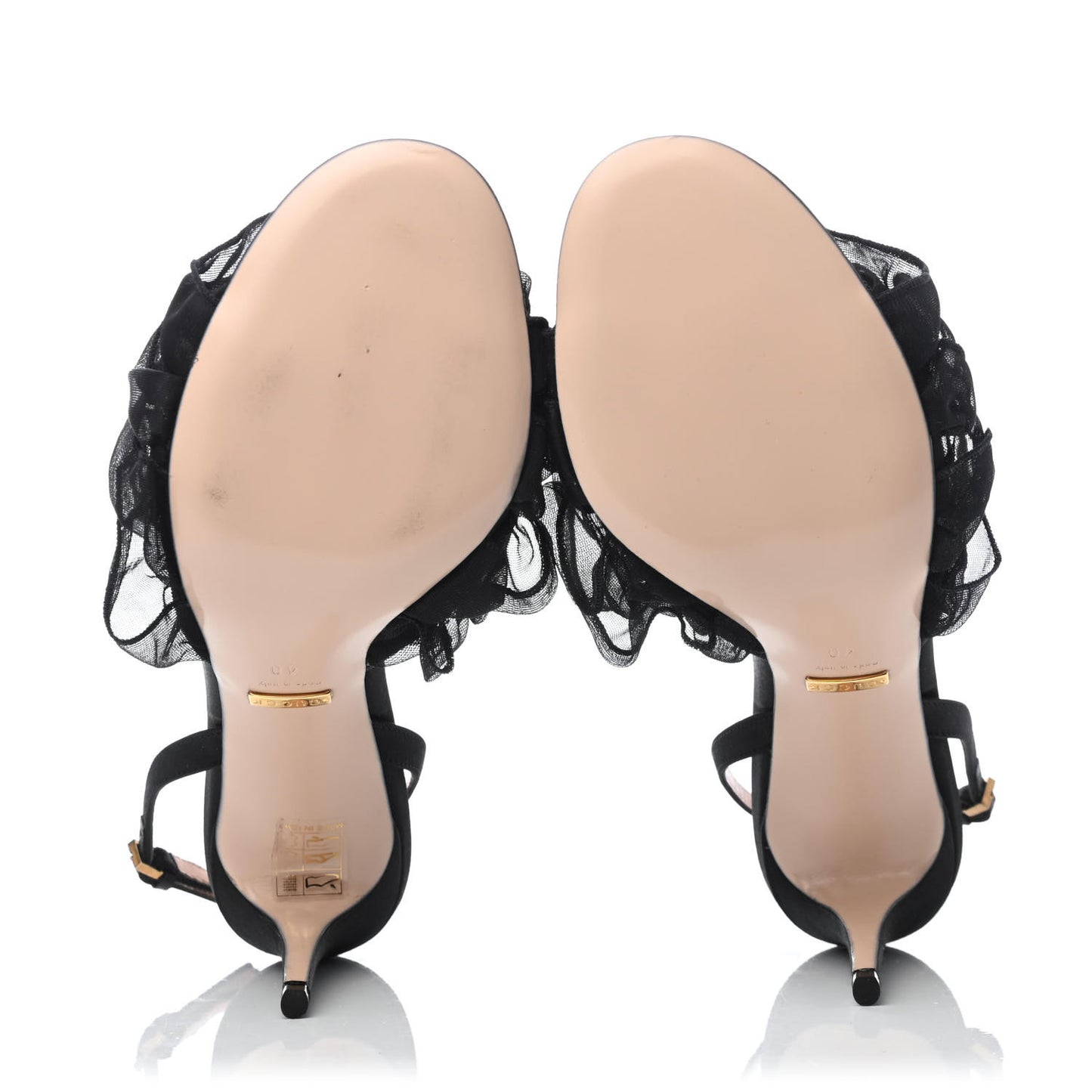 Tulle Ruffle Mid Heel Slingback Sandals 40 Black