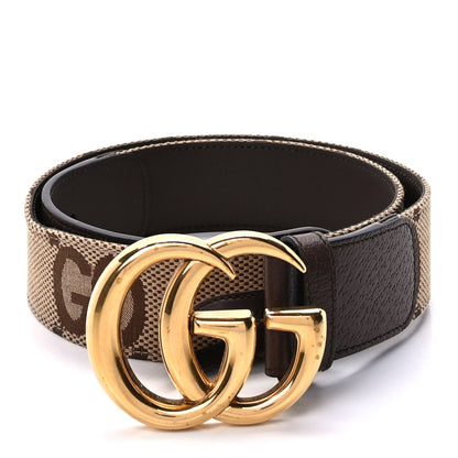 Gucci Monogram Jumbo GG Textured Dollar Calfskin Double G 40mm Belt 80 32 Camel Ebony 1 of 6