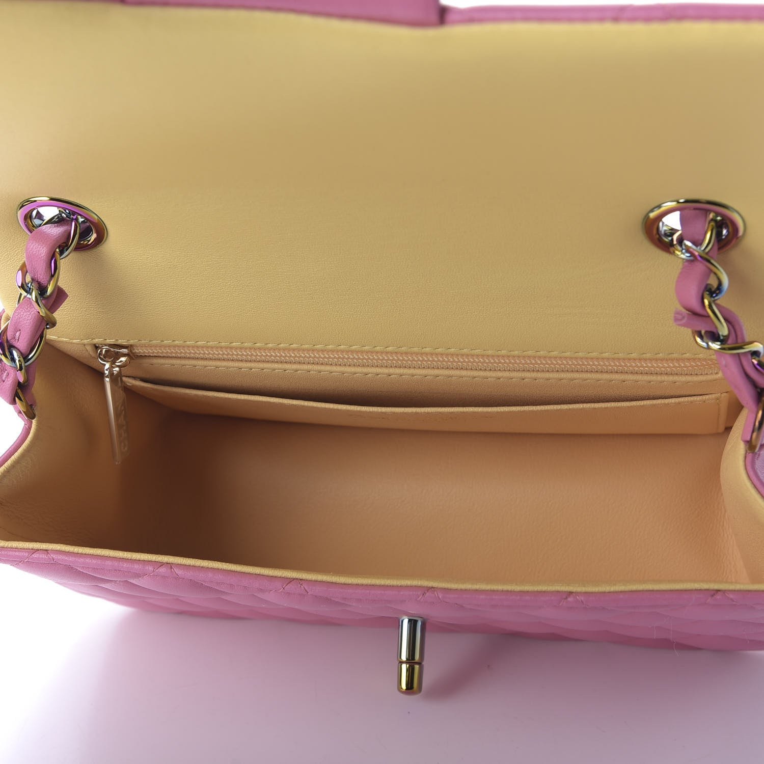 Chanel Lambskin Quilted Mini Rectangular Flap Pink Yellow 5 of 9