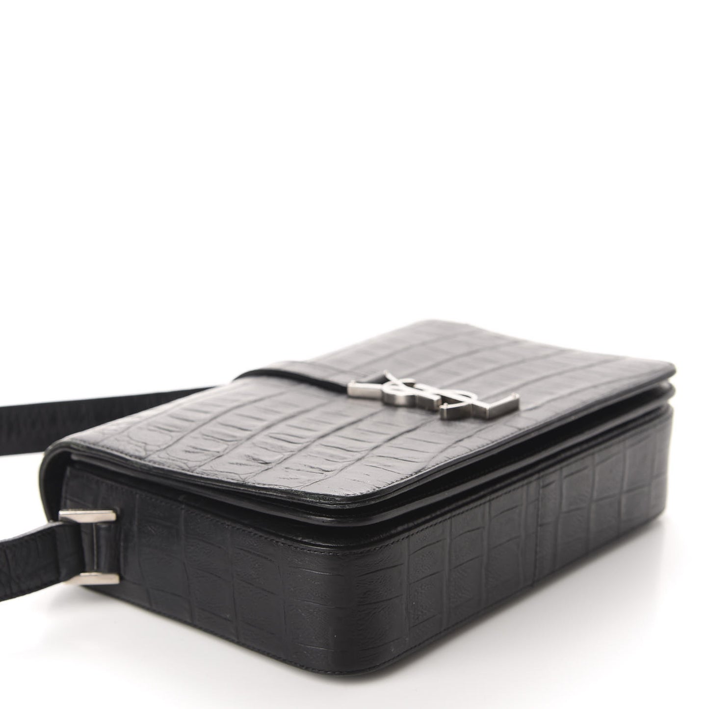 Calfskin Crocodile Embossed Medium Monogram Universite Bag Black