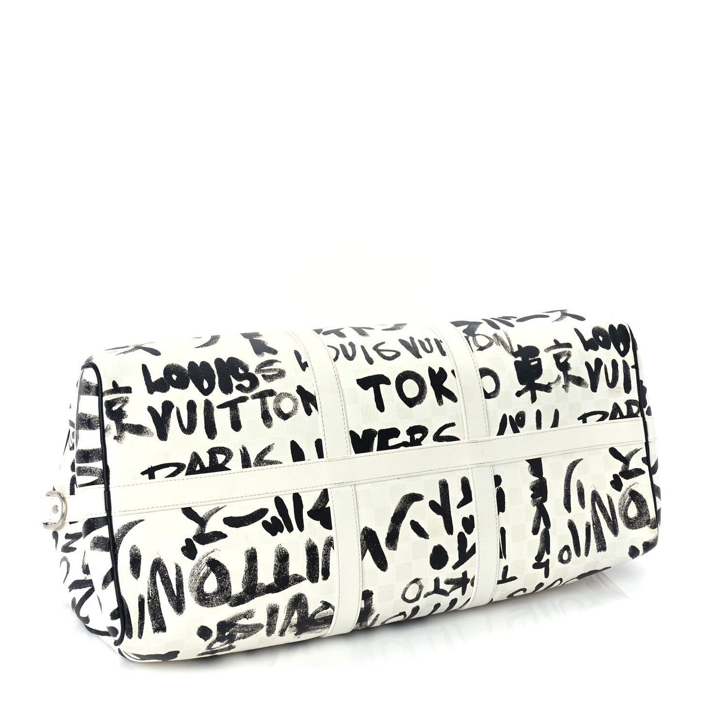 Calfskin Damier Scribble Keepall Bandouliere 50  Black White
