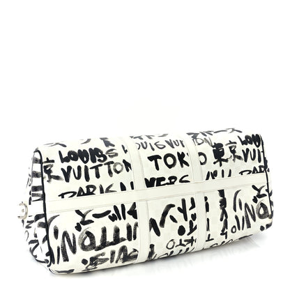 Louis Vuitton Calfskin Damier Scribble Keepall Bandouliere 50  Black White 3 of 8