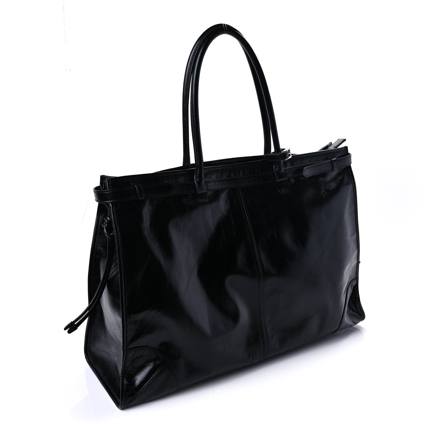 Prada Glossy Calfskin Triangle Extra Large Bonnie Shoulder Bag  Black 2 of 8
