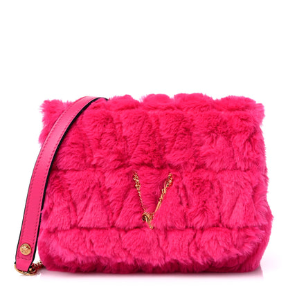 Versace Faux Fur Quilted Virtus Shoulder Bag Fuxia 1 of 9