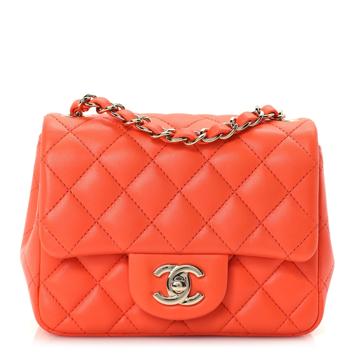 Lambskin Quilted Mini Square Flap Orange