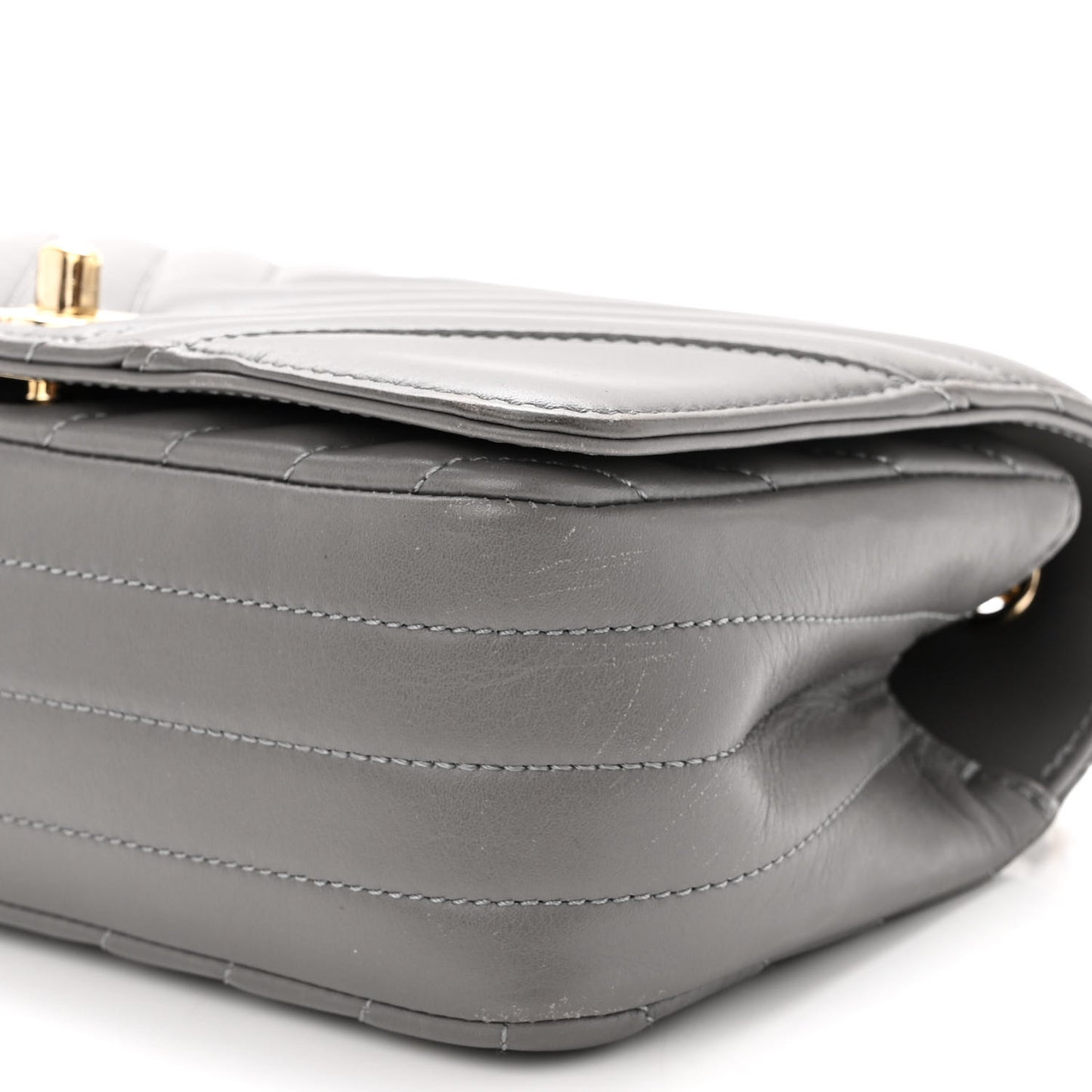 Calfskin Chevron Quilted Mini Statement Flap Grey