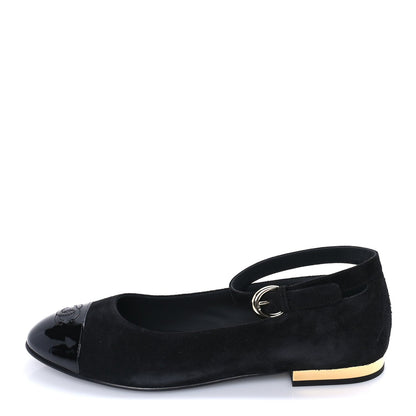 Chanel Suede Patent Cap Toe CC Mary Jane Flats 40.5  Black 1 of 7