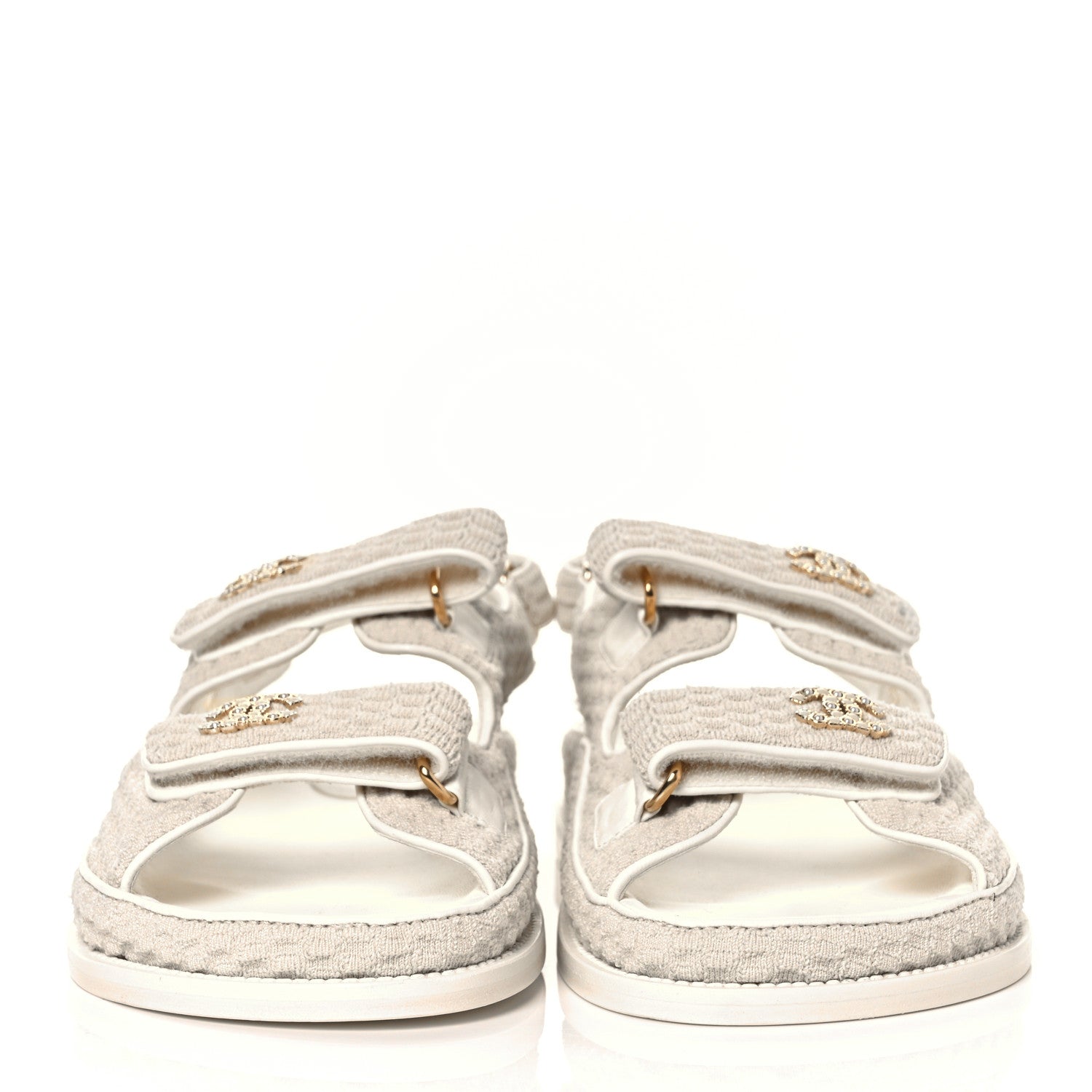 Chanel Knit Fabric Velcro Dad Sandals 41 Ivory 2 of 9