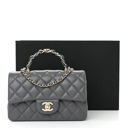 Chanel Lambskin Quilted Mini Chain Top Handle Rectangular Flap Grey 10 of 10