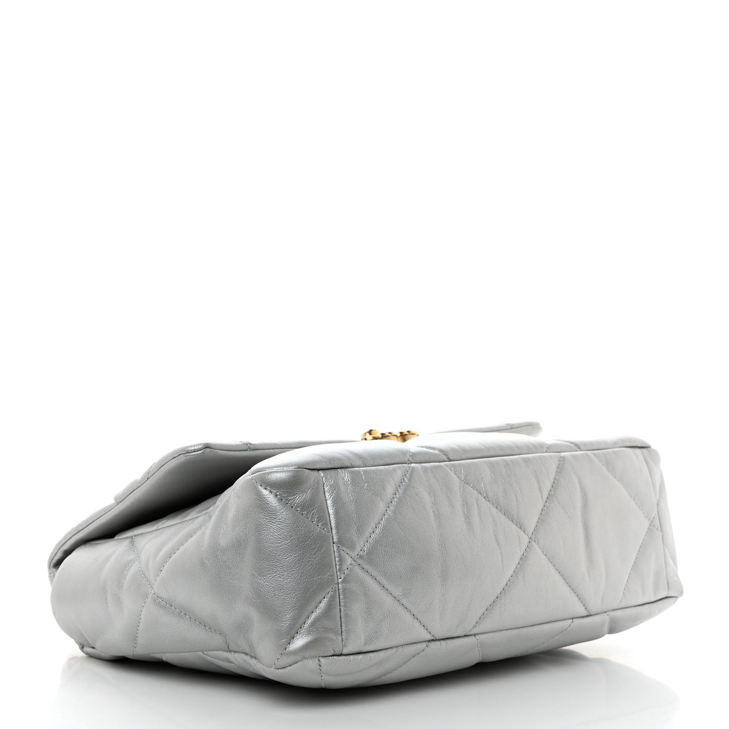 Metallic Goatskin Quilted Large Chanel 19 Flap Silver
