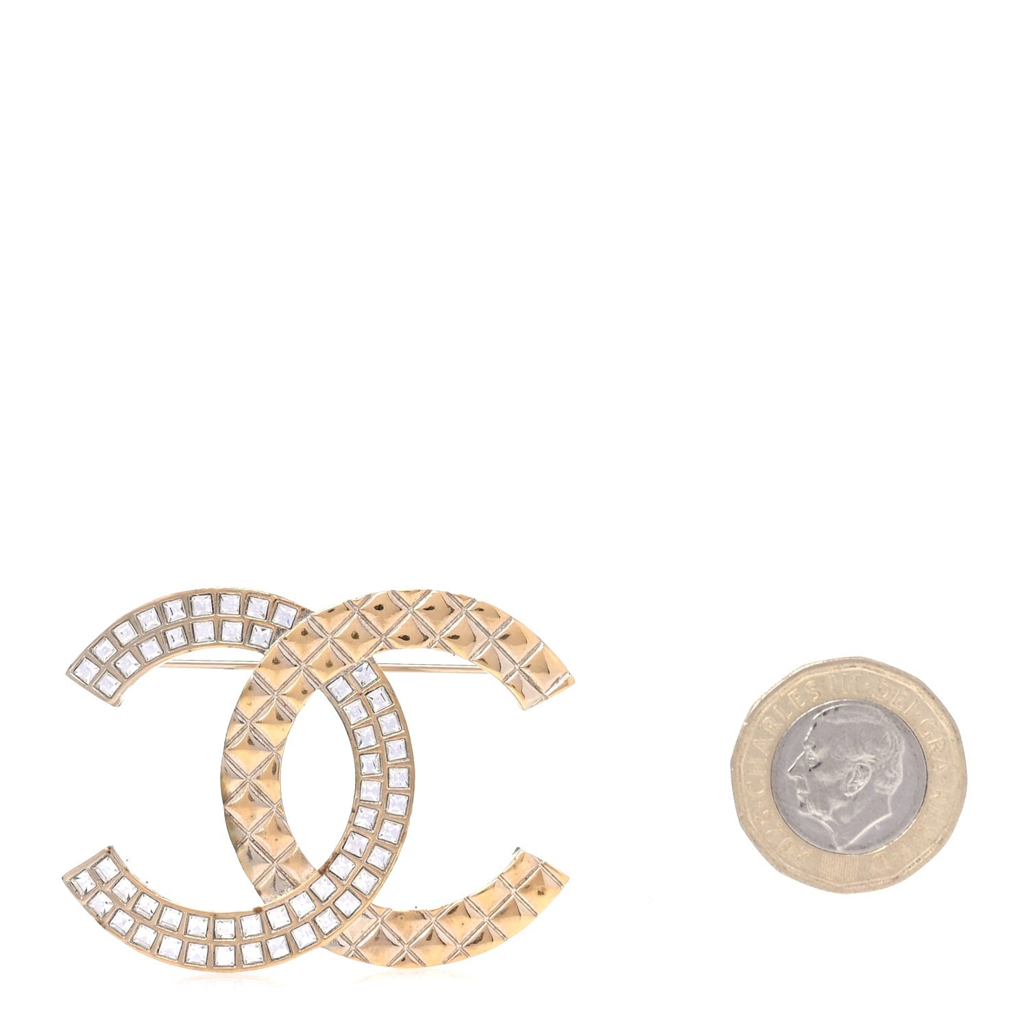 Chanel Baguette Crystal Quilted CC Brooch  Gold 2 of 4