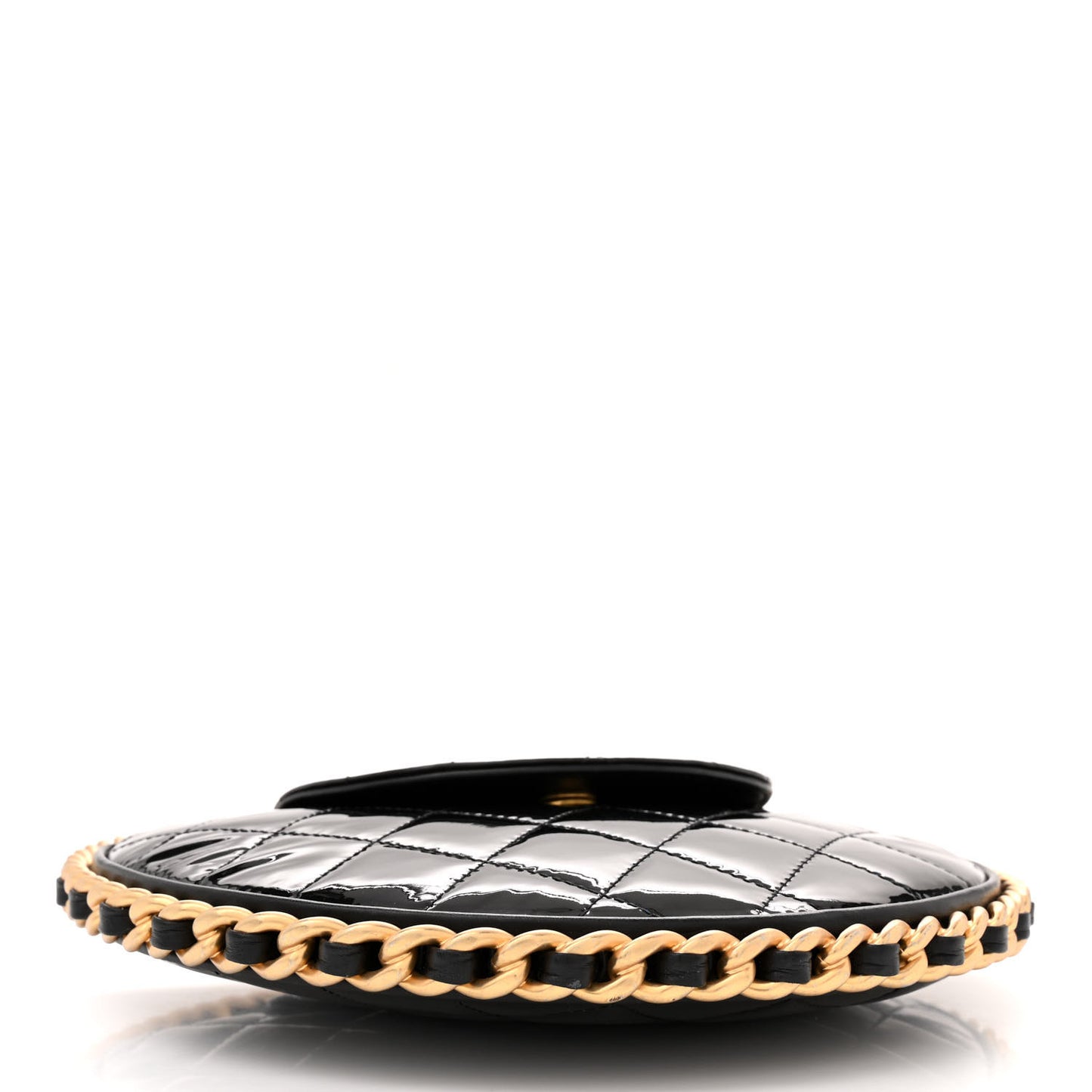 Patent Calfskin Quilted Chain Hoop Bag Black