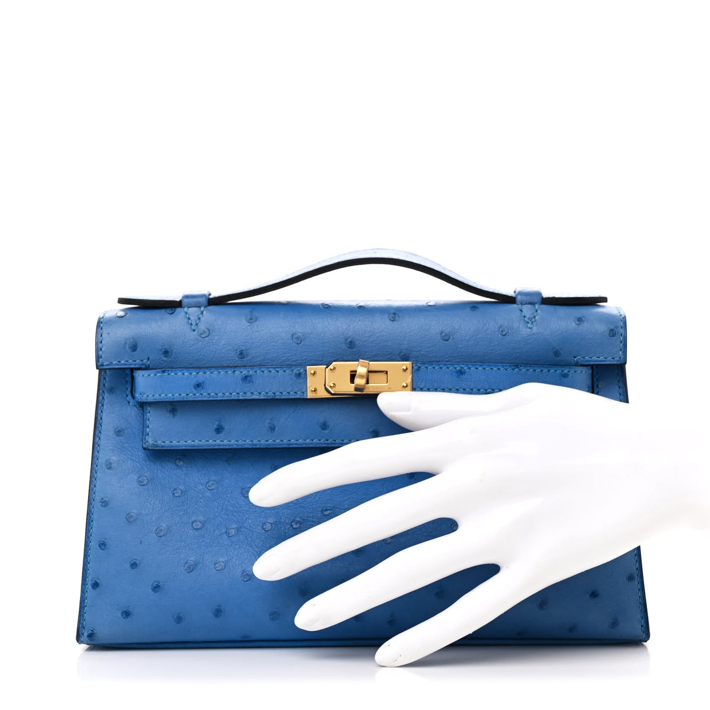 Ostrich Kelly Pochette Clutch Bleuet