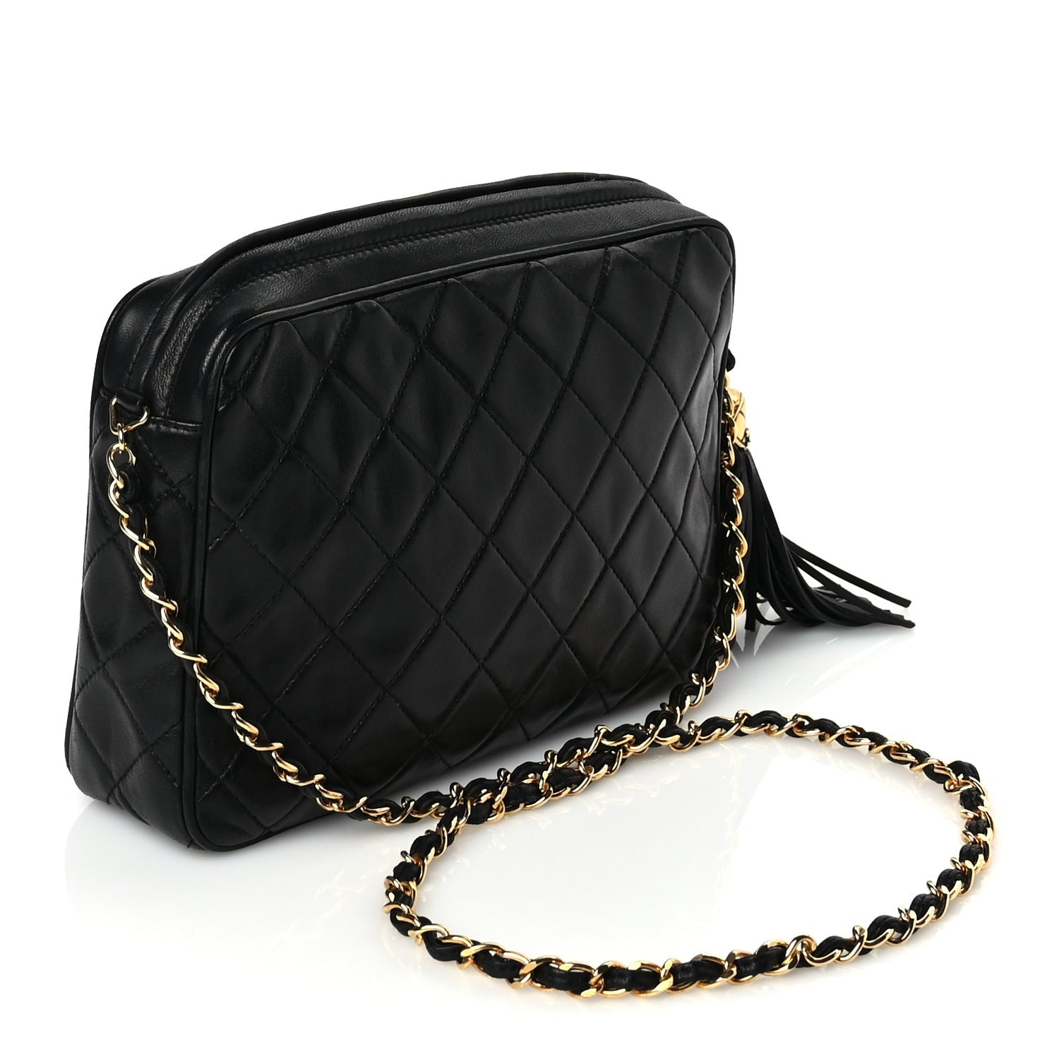 Chanel Lambskin Quilted CC Tassel Flap Camera Case Black 2 of 9