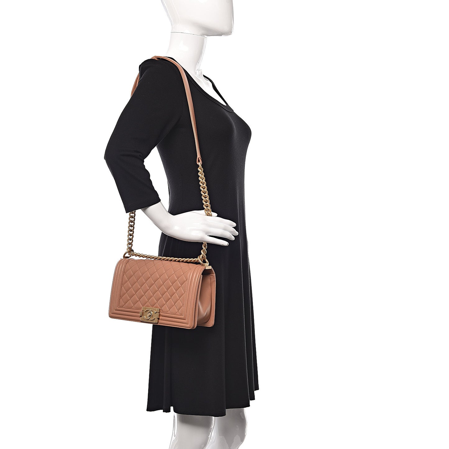 Lambskin Quilted Medium Boy Flap Dark Beige