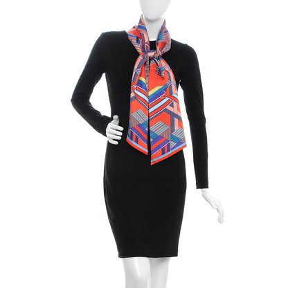 Hermes Silk Sangles en Zigzag Fleuries Maxi Twilly Corail Bleu Jaune 2 of 4