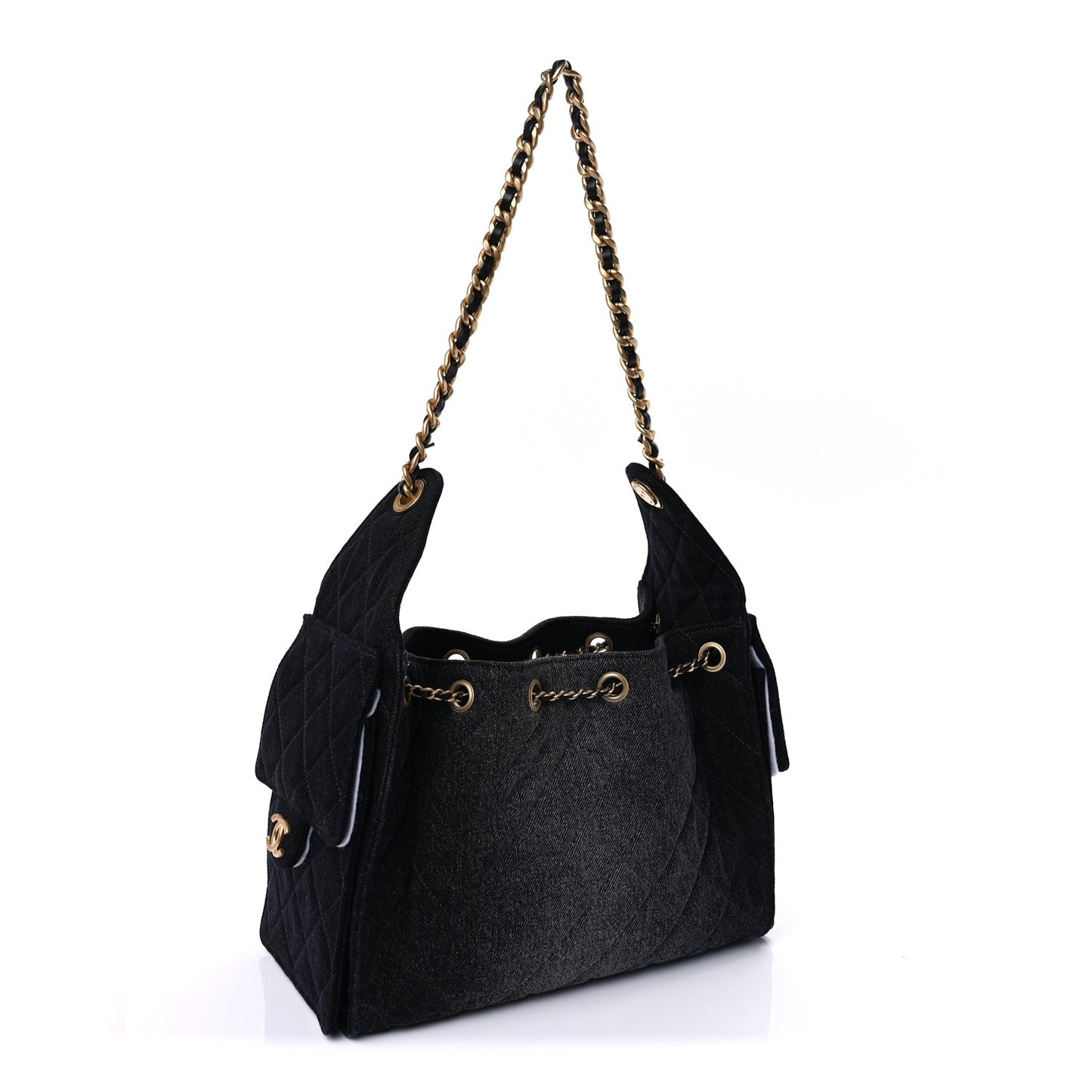 Washed Denim Quilted Small  25 Handbag  Black