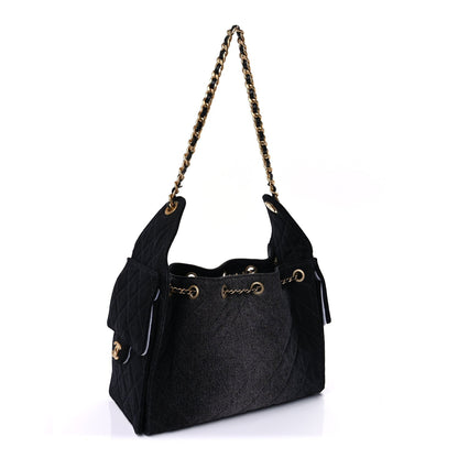Chanel Washed Denim Quilted Small  25 Handbag  Black 2 of 9
