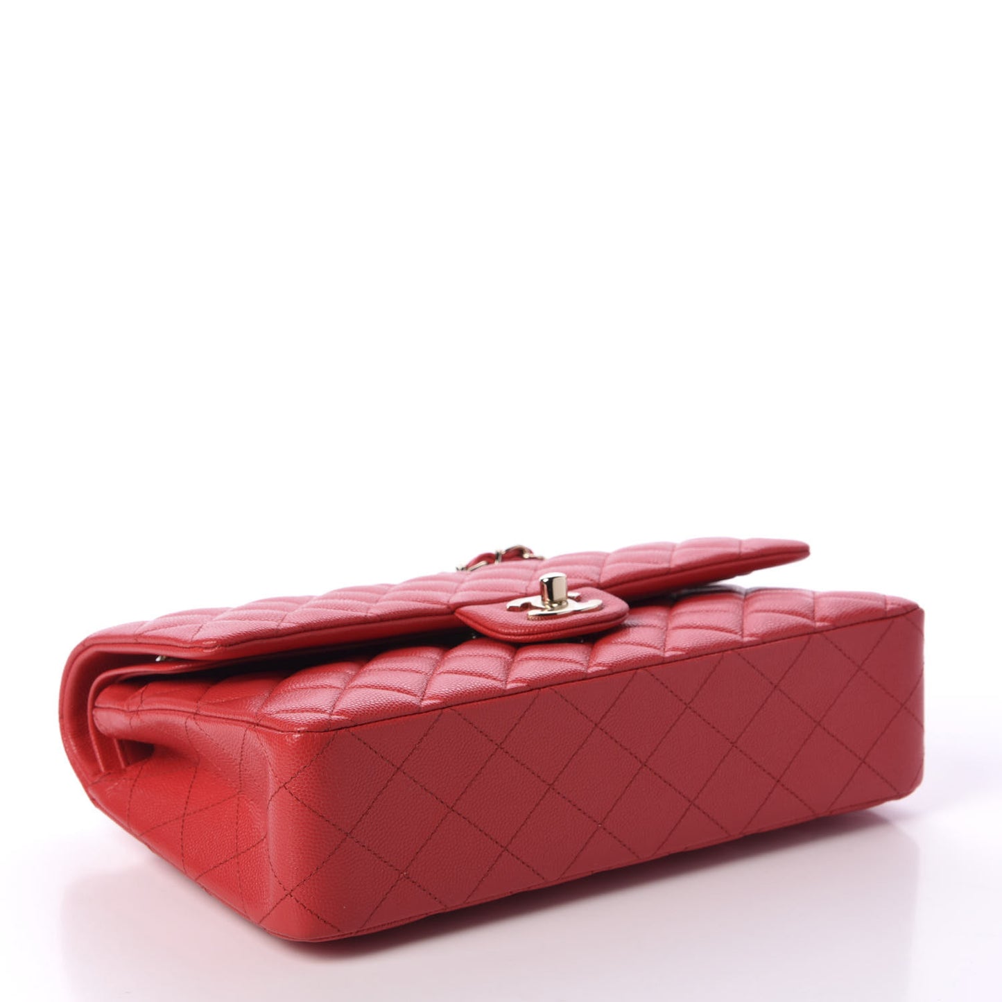 Caviar Quilted Medium Double Flap Red