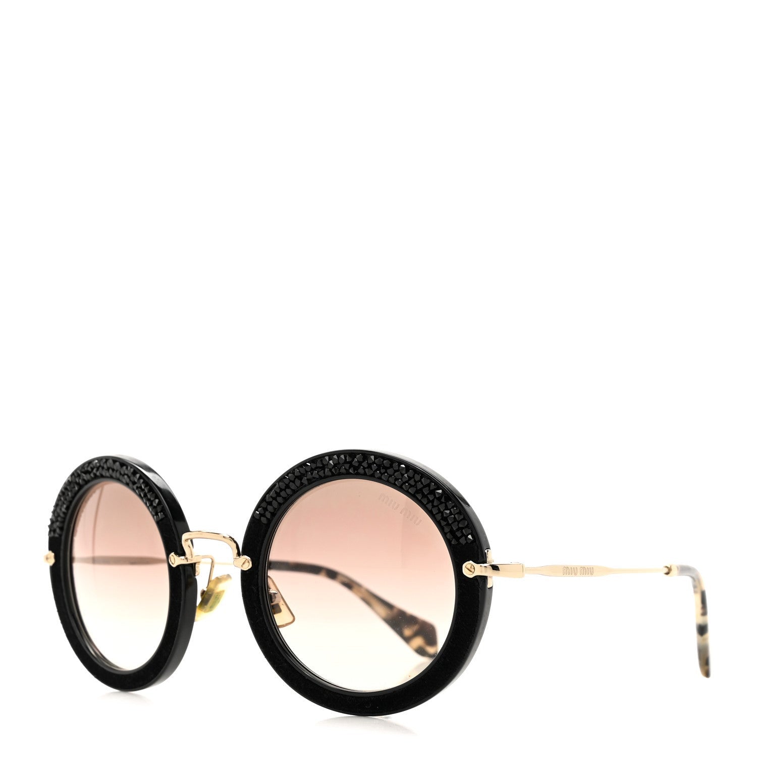 Miu Miu Metal Round Crystal Sunglasses SMU08R Black Tortoise 1 of 7