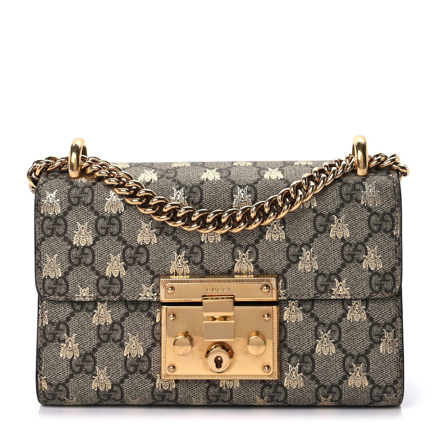 GG Supreme Monogram Bees Small Padlock Shoulder Bag  Black