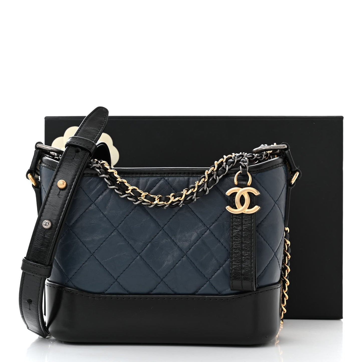 Aged Calfskin Quilted Small Gabrielle Hobo Navy Black