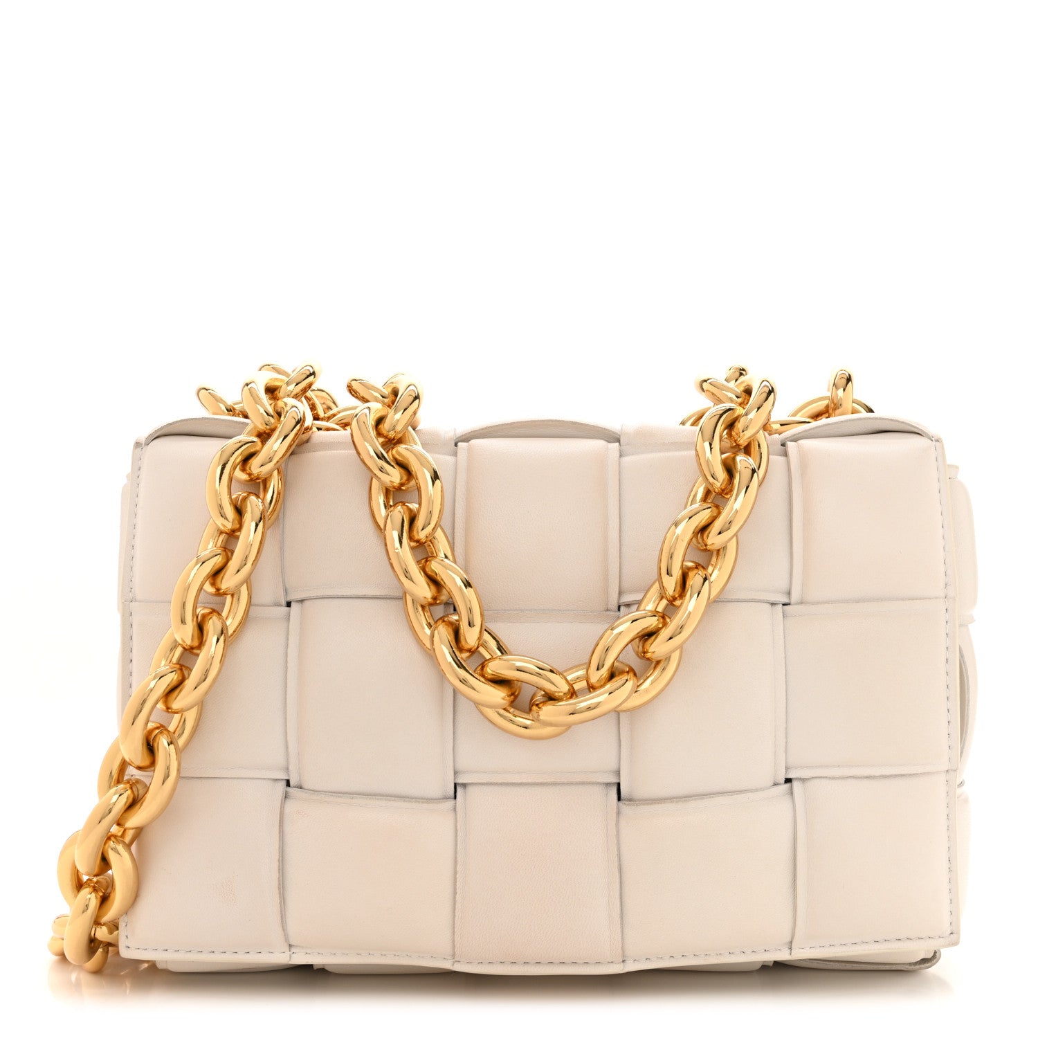 Bottega Veneta Lambskin Maxi Intreccio Padded Chain Cassette Crossbody Bag White 1 of 14