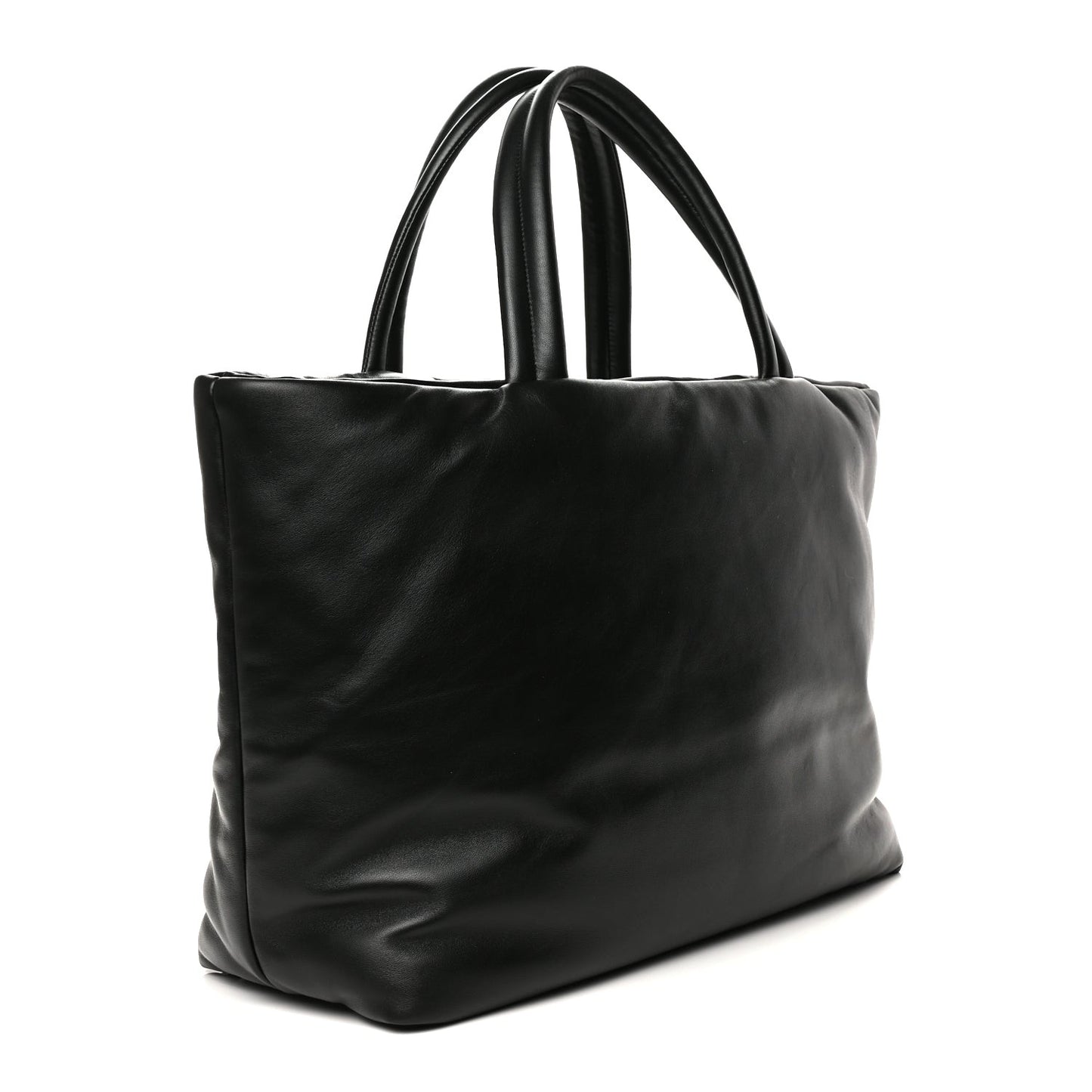 Lambskin Wide Puffer Tote Black Black