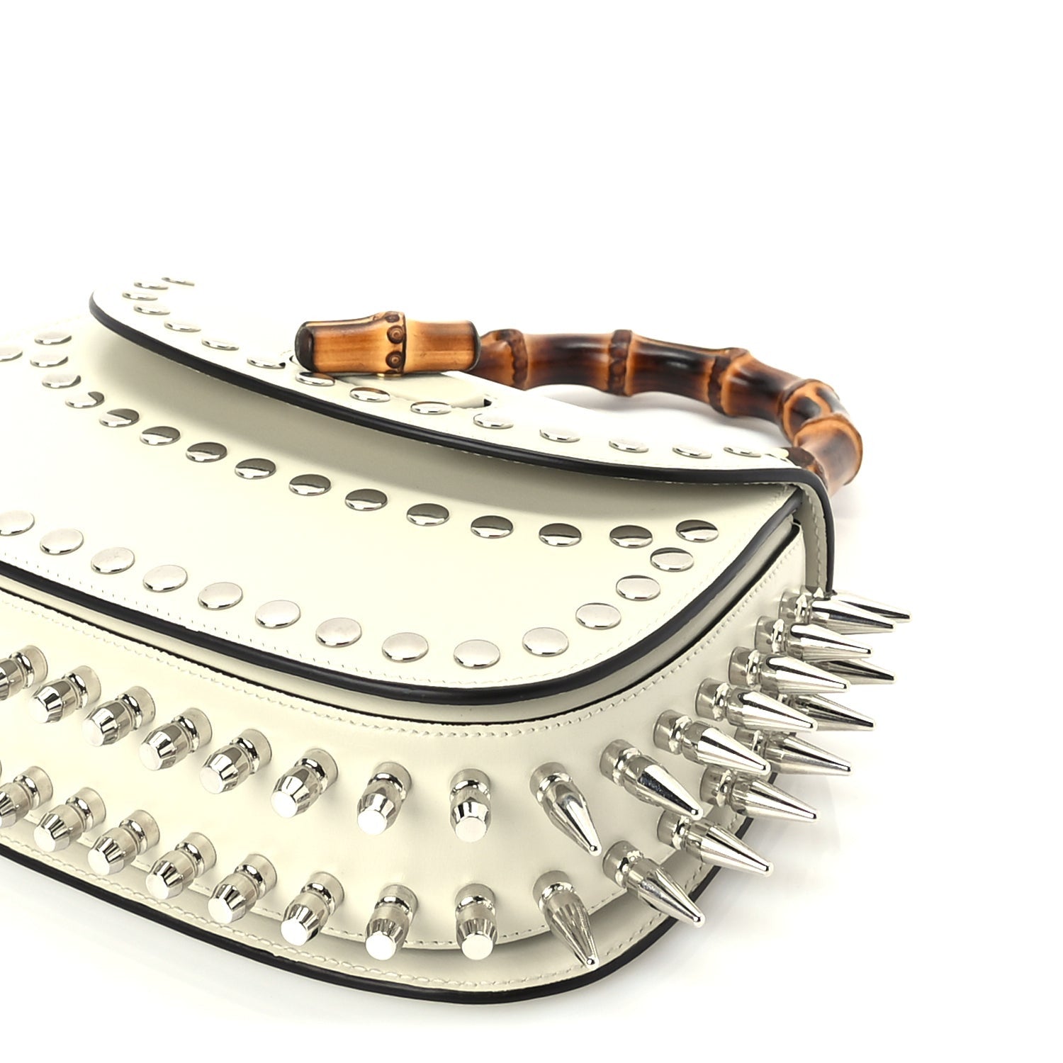 Gucci Boarded Dyana Lux Studded Calfskin Web Small Bamboo 1947 Top Handle Bag  Mystic White 9 of 9