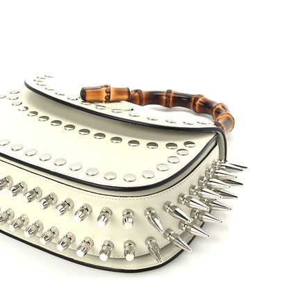 Gucci Boarded Dyana Lux Studded Calfskin Web Small Bamboo 1947 Top Handle Bag  Mystic White 9 of 9