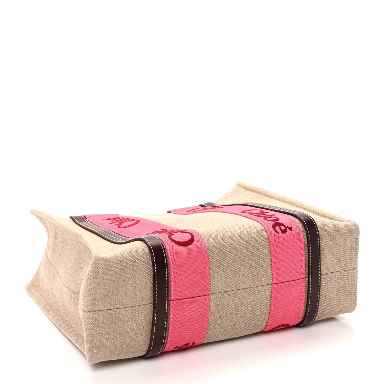 Chloe Linen Calfskin Medium Woody Ribbon Tote Pink 3 of 8