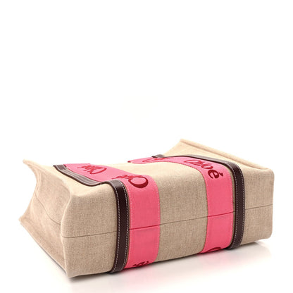 Chloe Linen Calfskin Medium Woody Ribbon Tote Pink 3 of 8