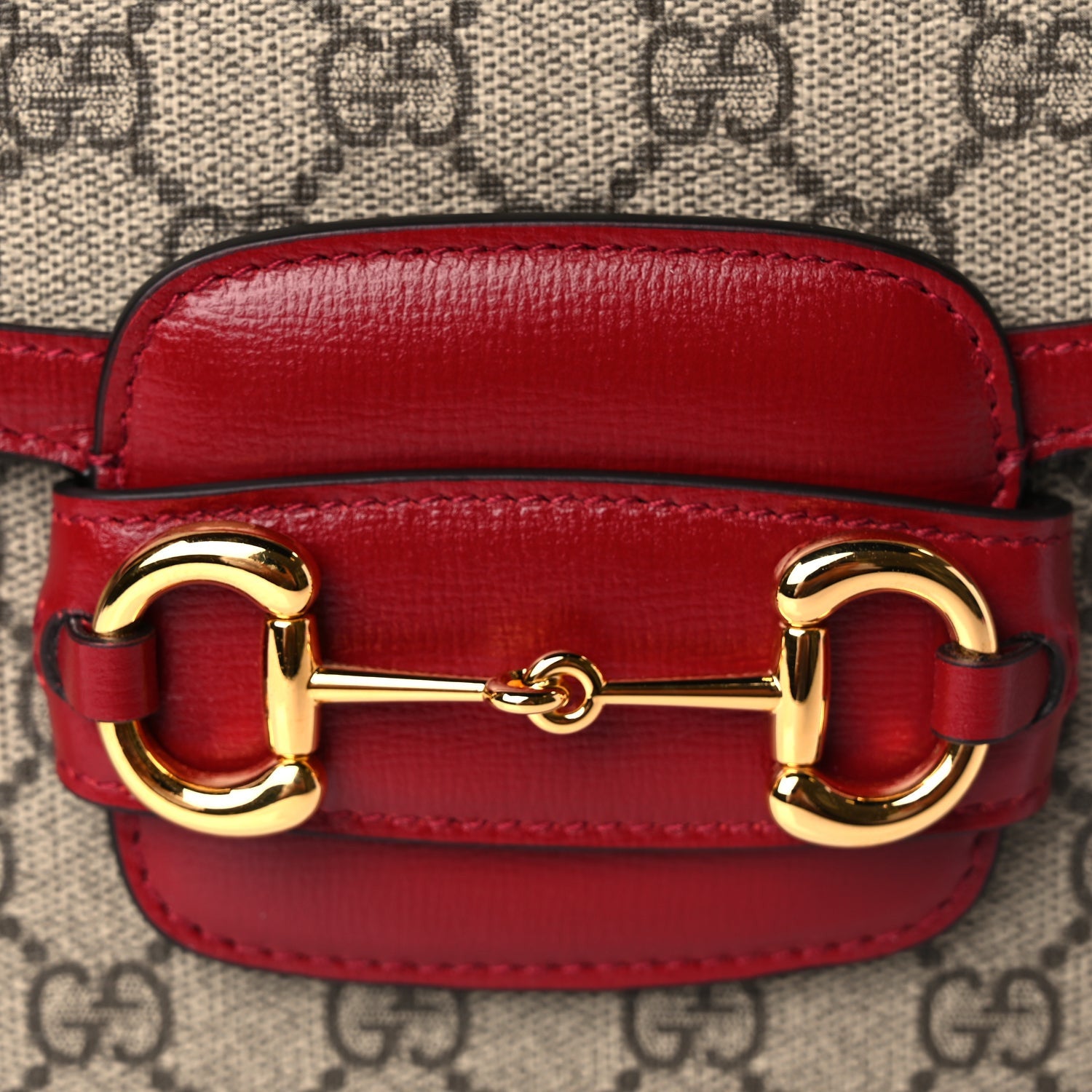 Gucci GG Supreme Monogram Azalea Calfskin Horsebit 1955 Shoulder Bag Beige Ebony New Cherry Red 7 of 9