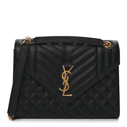 Saint Laurent Grain De Poudre Textured Mixed Matelasse Triquilt Medium Monogram Satchel Black 1 of 8