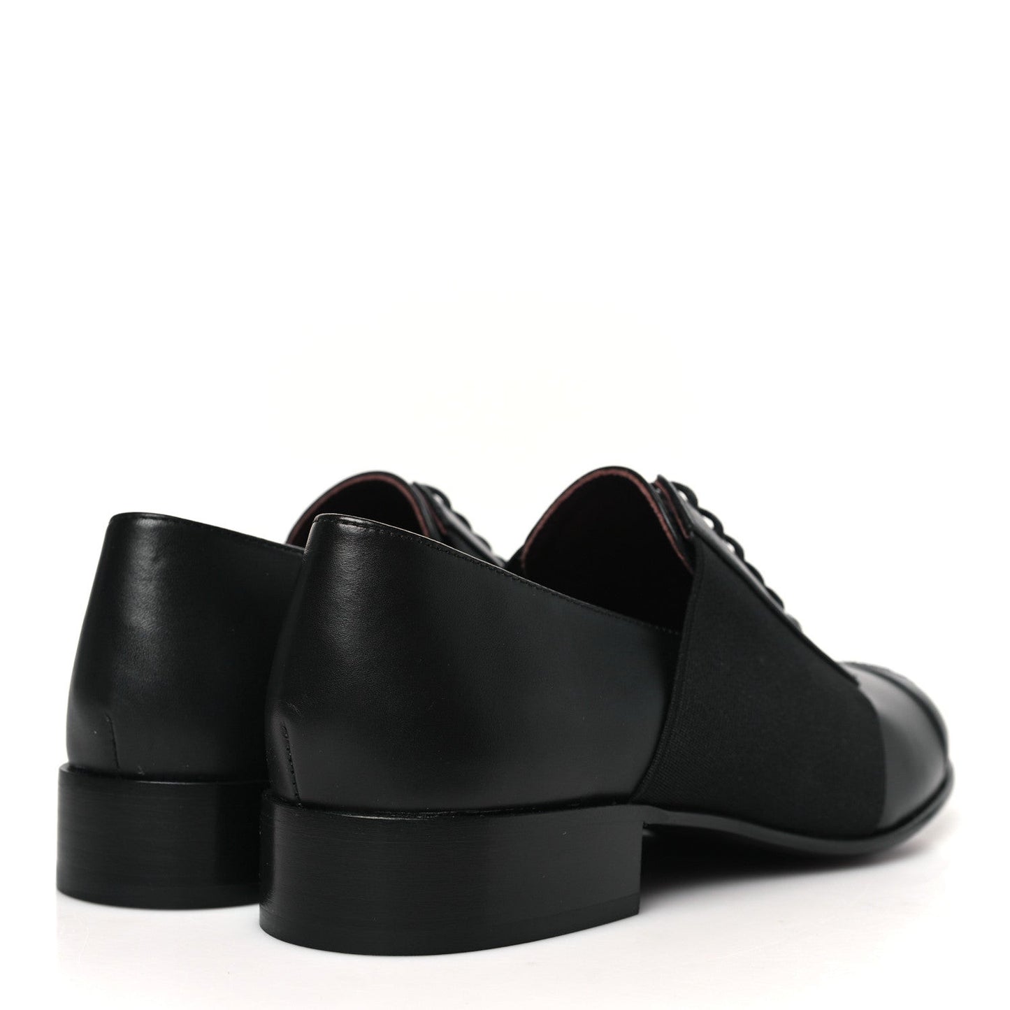 Calfskin Elastic Lace Up Cap Toe CC Loafers 37 Black