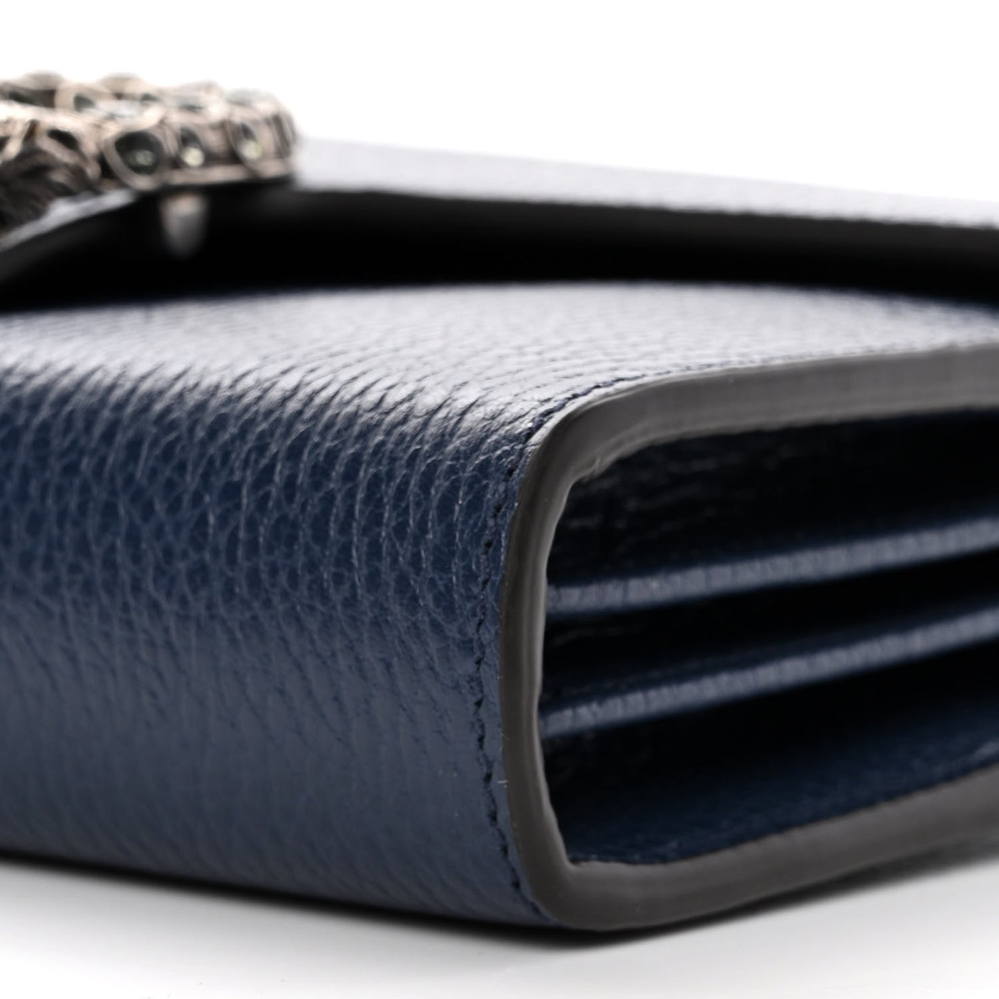 Dollar Calfskin Crystal Mini Dionysus Chain Wallet Blue Agata Black Diamond
