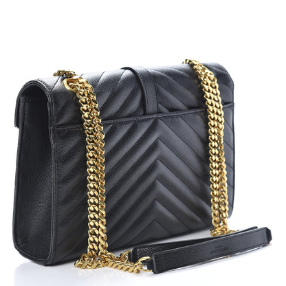 Saint Laurent Grain De Poudre Matelasse Chevron Medium Monogram Satchel Black 3 of 9