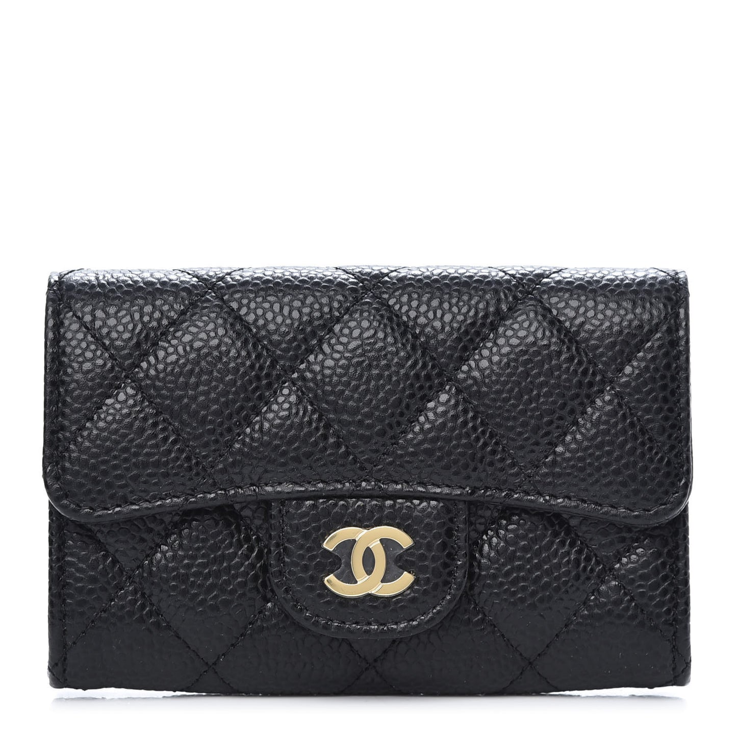 Caviar Quilted Flap Card Holder Wallet Black