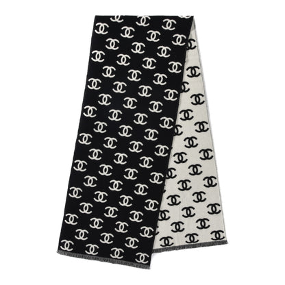 Chanel Wool Cashmere CC Scarf Black White 2 of 4