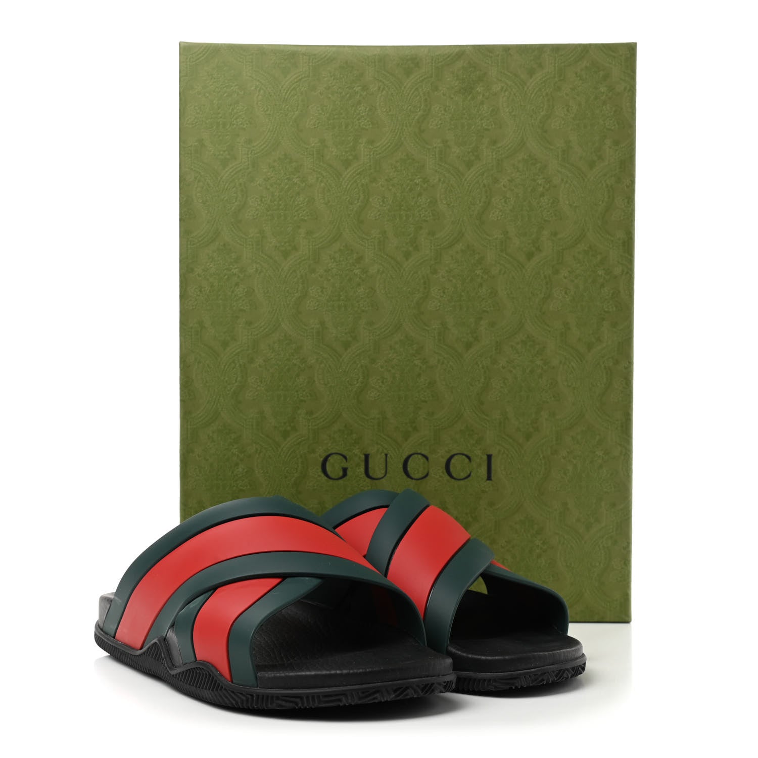 Gucci Rubber Web Mens Criss Cross Slide Sandals 7 Green Red 9 of 12