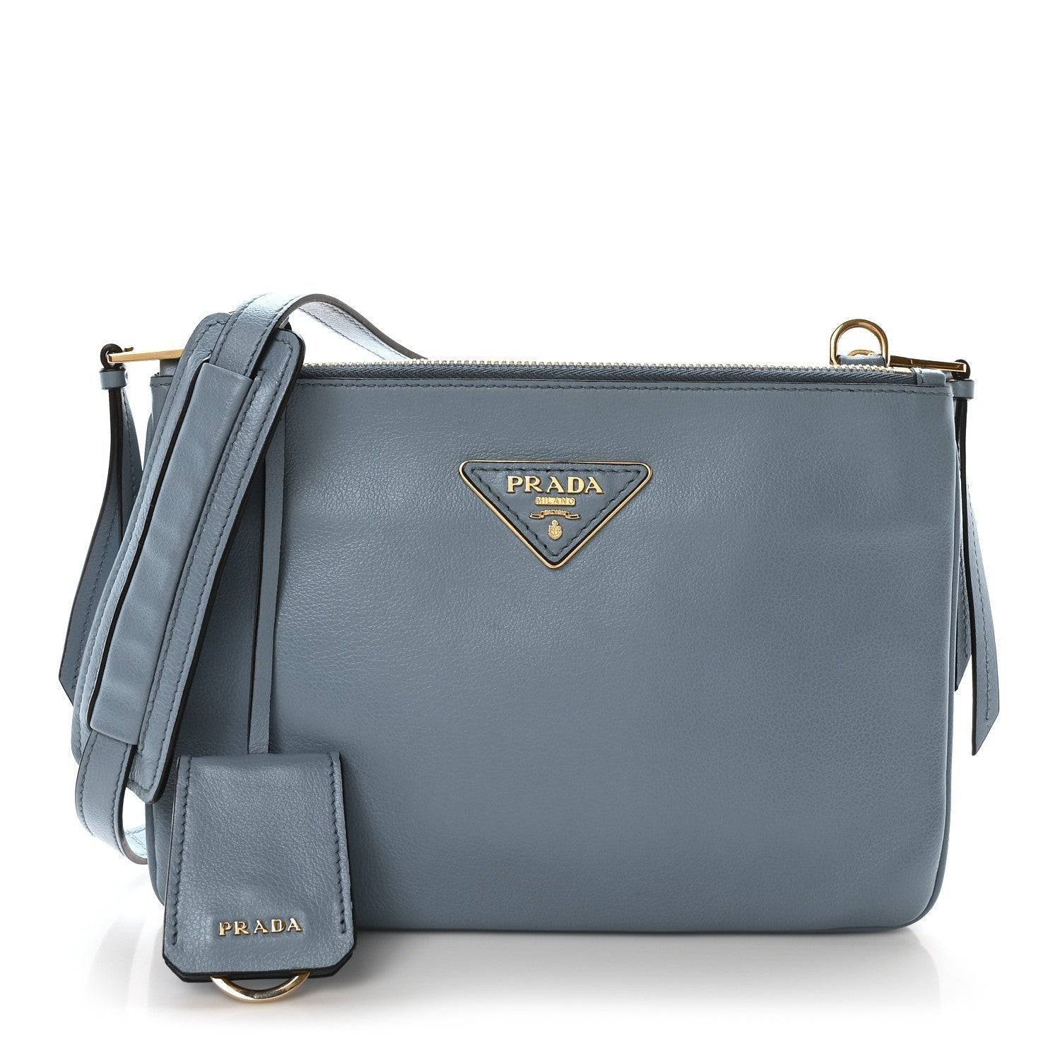 Prada Vitello Phenix Double Zip Crossbody Bag Light Blue 1 of 7